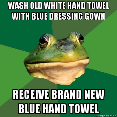 Foul-Bachelor-Frog-WASH-OLD-WHITE-HAND-TOWEL-WITH-BLUE-DRESSING-GOWN-RECEIVE-BRAND-NEW-BLUE-HAND-TOW.jpg