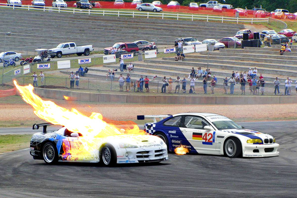 Shooting flames between shifts and setting other drift cars on fire